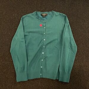 August Silk‎ Teal Button Up Cardigan Sweater Top Women's XL Silk Blend